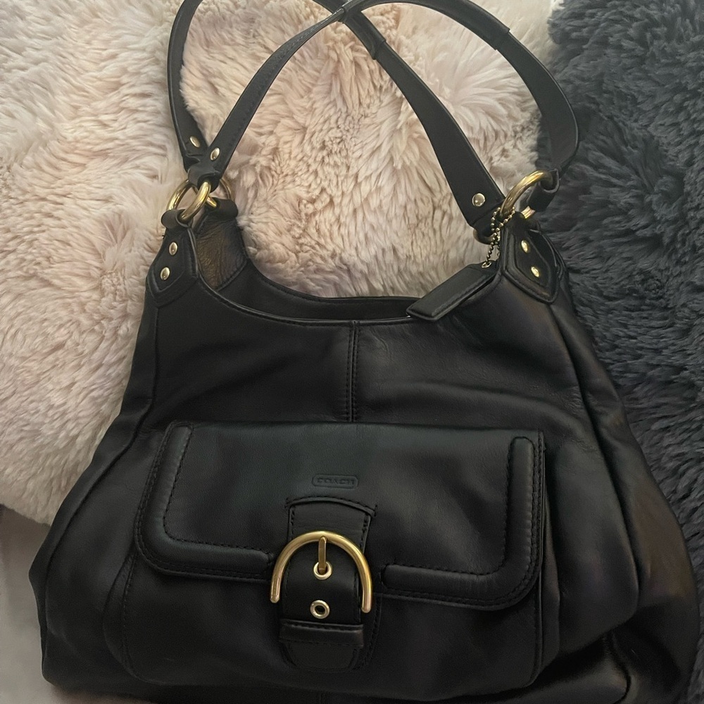 Coach Campbell Black Leather Shoulder Hobo Bag With G… - Gem